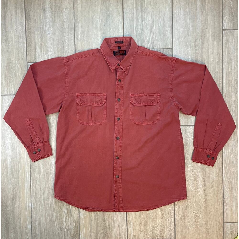 Canyon Guide Outfitters Button Up Shirt Mens L Red Cotton Long Sleeve